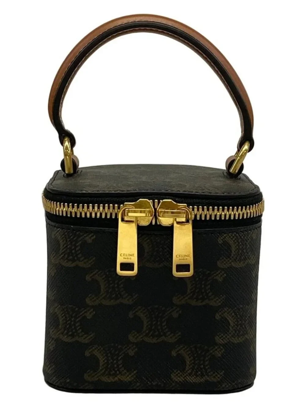 CELINE Triumph Mini Vanity Case 10J762CZ1.04LU Black Dark Brown PVC Leather